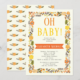 Oh Baby shower orange and yellow floral border Kaart
