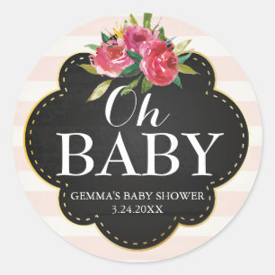 Oh Baby shower Party Favor Sticker - Stripes