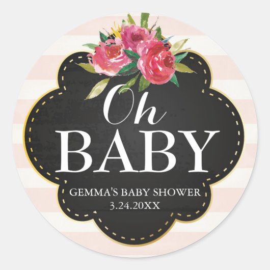 Oh Baby shower Party Favor Sticker - Stripes (Voorkant)