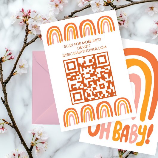 OH BABY SHOWER Rainbow CUSTOM QR CODE Informatiekaartje