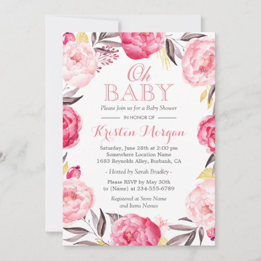 Oh Baby shower Romantic Botanische Floral Wreate Kaart (Voorkant)