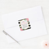 Oh Baby shower Romantic Roze Floral Gold Stripes Vierkante Sticker (Envelop)