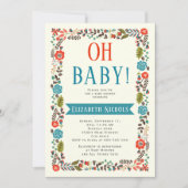 Oh Baby shower rood en turquoise moderne bloemrijk Kaart (Voorkant)