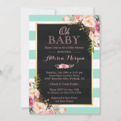 Oh Baby shower Roze Floral Mint Green Stripes Kaart (Voorkant)