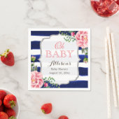 Oh Baby shower Roze Floral Silver Navy Stripes Servet (Insitu)