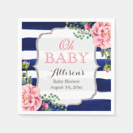 Oh Baby shower Roze Floral Silver Navy Stripes Servet