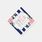 Oh Baby shower Roze Floral Silver Navy Stripes Servet (Hoek)