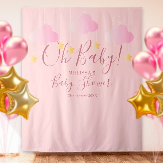 Oh Baby Shower Roze Foto Booth Achtergrond Wandkleed