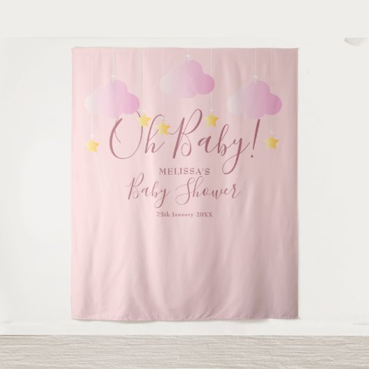 Oh Baby shower  Roze Foto Booth Backdrop Wandkleed (Voorkant)