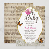 Oh Baby shower Rustic Baby's Breath Floral Musical Kaart (Voorkant / Achterkant)