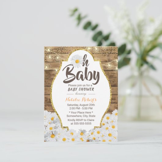 Oh Baby shower Rustic Daisy Flowers String Lights Kaart (Staand voorkant)