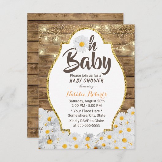 Oh Baby shower Rustic Daisy Flowers String Lights Kaart (Voorkant / Achterkant)