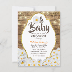 Oh Baby shower Rustic Daisy Flowers String Lights Kaart