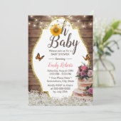 Oh Baby shower Rustic Floral Cake Sunflower Kaart (Staand voorkant)