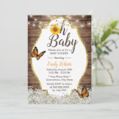 Oh Baby shower Rustic Floral Sunflower Butterfly Kaart (Staand voorkant)