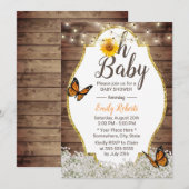 Oh Baby shower Rustic Floral Sunflower Butterfly Kaart (Voorkant / Achterkant)