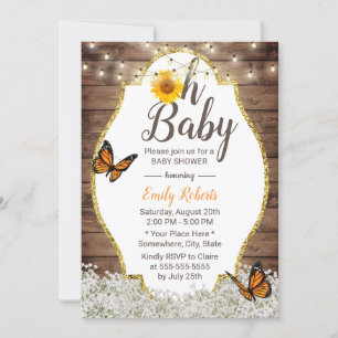 Oh Baby shower Rustic Floral Sunflower Butterfly Kaart