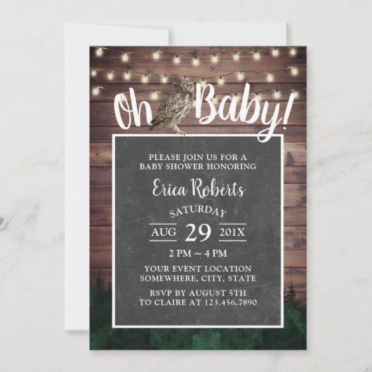 Oh Baby shower Rustic Forest Owl String Lights Kaart (Voorkant)