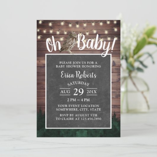 Oh Baby shower Rustic Forest Owl String Lights Kaart (Staand voorkant)