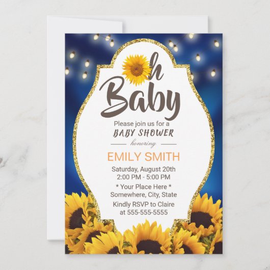 Oh Baby shower Rustic Sunflower Blue Kaart (Voorkant)