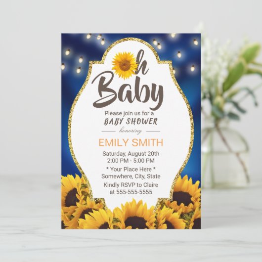 Oh Baby shower Rustic Sunflower Blue Kaart (Staand voorkant)