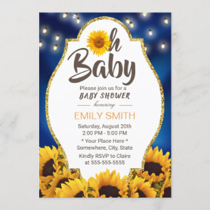 Oh Baby shower Rustic Sunflower Blue Kaart