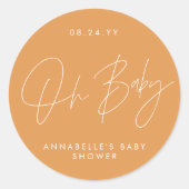 Oh Baby shower script modern oranje elegant Ronde Sticker (Voorkant)