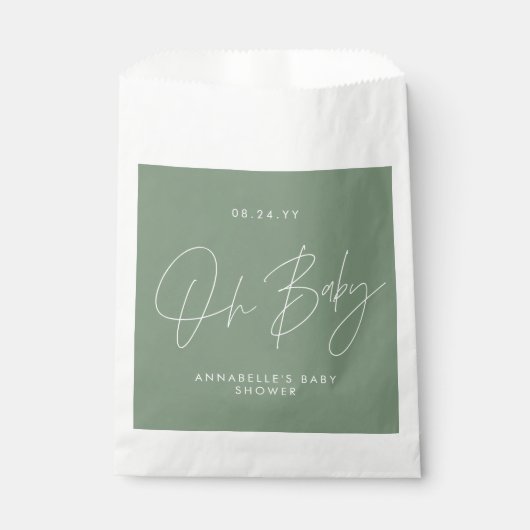 Oh Baby shower script modern sage groen dank u Bedankzakje (Voorkant)