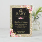 Oh Baby shower Shiny Gold Glitter Sparkles Floral Kaart (Staand voorkant)