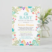 Oh Baby shower Spring Floral Blauwgroen Green Kaart (Staand voorkant)