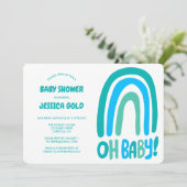 OH BABY SHOWER Sweet Blue Rainbow CUSTOM QR CODE Kaart (Staand voorkant)