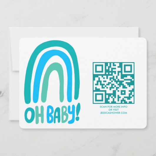 OH BABY SHOWER Sweet Blue Rainbow CUSTOM QR CODE Kaart (Achterkant)