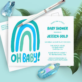 OH BABY SHOWER Sweet Blue Rainbow CUSTOM Uitnodiging Briefkaart