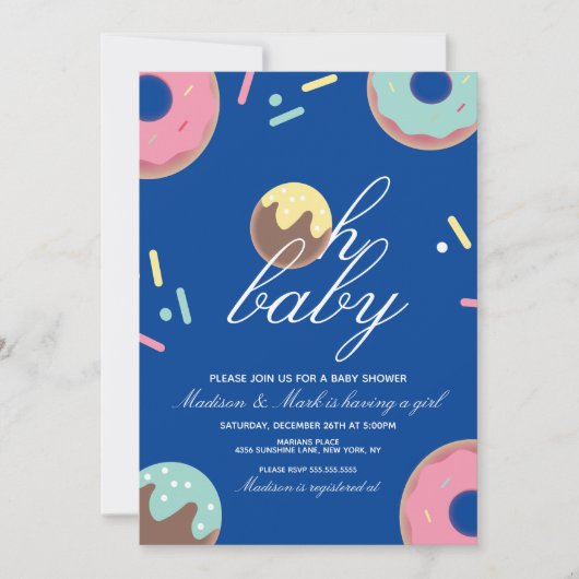 Oh Baby shower Sweet Cake Pop Donut Uitnodiging (Voorkant)