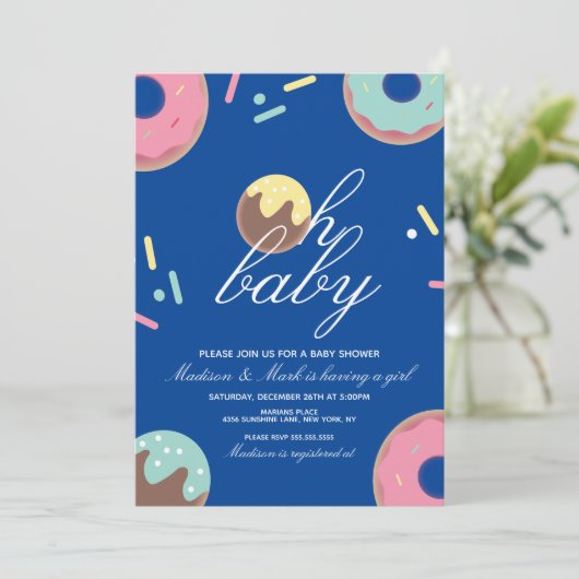 Oh Baby shower Sweet Cake Pop Donut Uitnodiging (Staand voorkant)