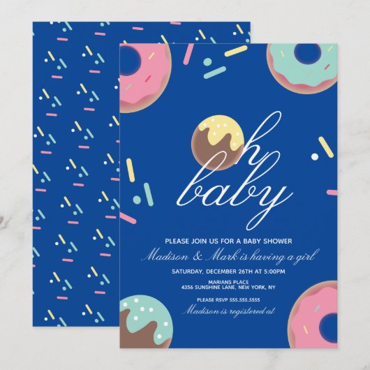 Oh Baby shower Sweet Cake Pop Donut Uitnodiging (Voorkant / Achterkant)