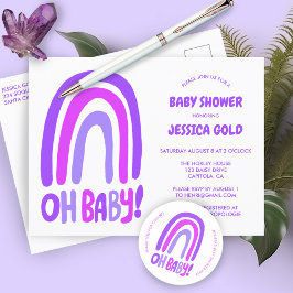 OH BABY SHOWER Sweet Paarse Regenboog CUSTOM Uitnodiging Briefkaart
