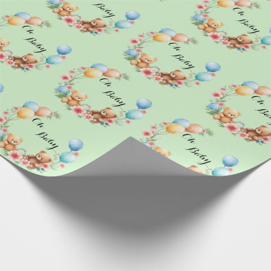 Oh Baby shower teddies & ballonnen Cadeaupapier (Hoek)