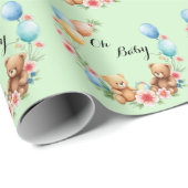 Oh Baby shower teddies & ballonnen Cadeaupapier (Rol Hoek)