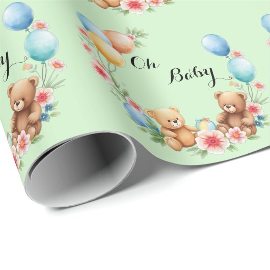 Oh Baby shower teddies & ballonnen Cadeaupapier (Rol Hoek)