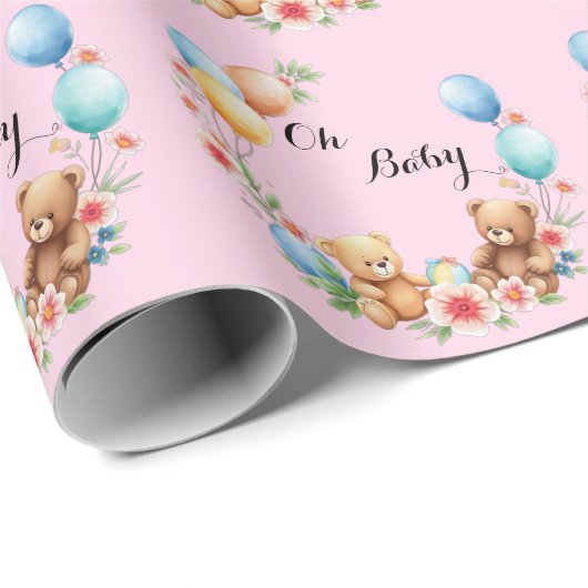 Oh Baby shower teddies & ballonnen Cadeaupapier (Rol Hoek)
