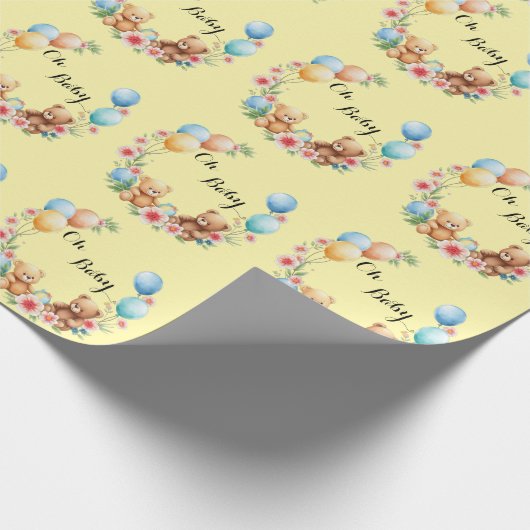 Oh Baby shower teddies & ballonnen Cadeaupapier (Hoek)