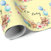 Oh Baby shower teddies & ballonnen Cadeaupapier (Rol Hoek)