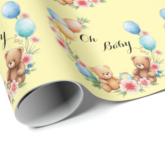 Oh Baby shower teddies & ballonnen Cadeaupapier (Rol Hoek)