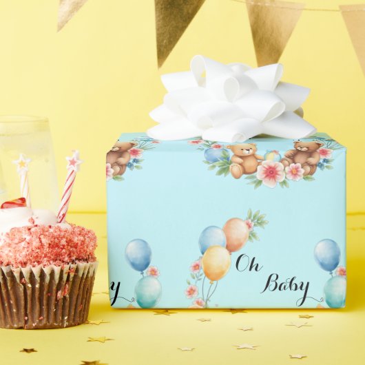 Oh Baby shower teddies & ballonnen Cadeaupapier (Verjaardagsfeest)