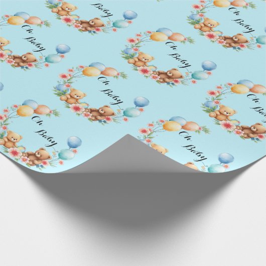 Oh Baby shower teddies & ballonnen Cadeaupapier (Hoek)