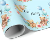 Oh Baby shower teddies & ballonnen Cadeaupapier (Rol Hoek)
