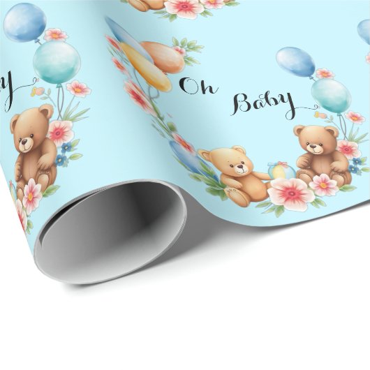 Oh Baby shower teddies & ballonnen Cadeaupapier (Rol Hoek)