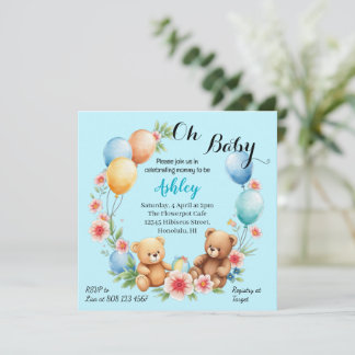 Oh Baby shower teddies & ballonnen uitnodiging