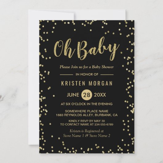 Oh Baby shower Trendy Black Gold Glitter Stippen Kaart (Voorkant)
